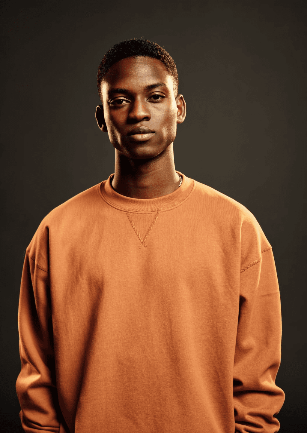 Model wearing the AXO Origin Crewneck in burnt clay
